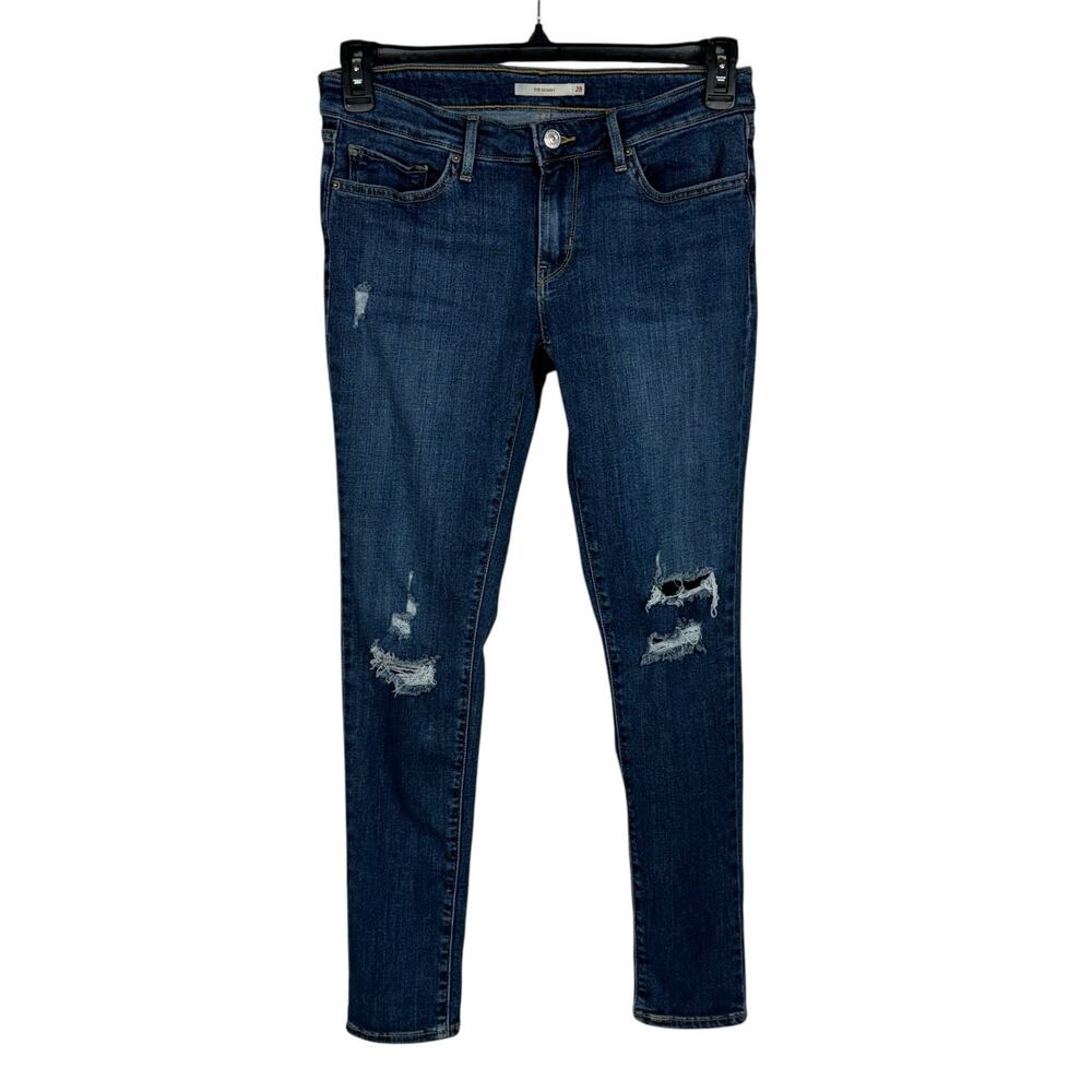 Levi’s 711 Womens SZ 28 Skinny Jeans Distressed Pockets Stretch Zip-Fly Low-Rise
